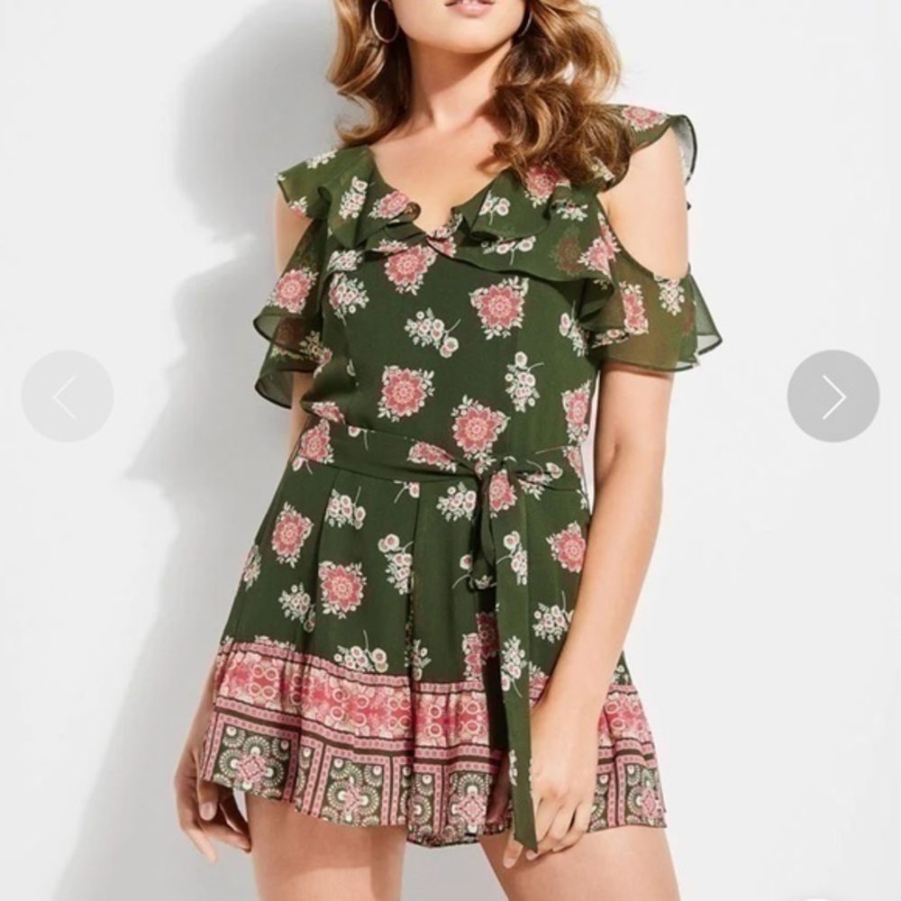 Guess GUESS RAECHELLE PAISLEY ROMPER (FLOWER CHILD PRINT MIDNIGHT GREEN)